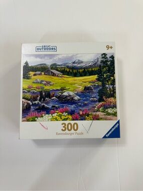 Ravensburger 300 Piece Puzzle Great Outdoors Mountain Cabin Bear Deer Scene